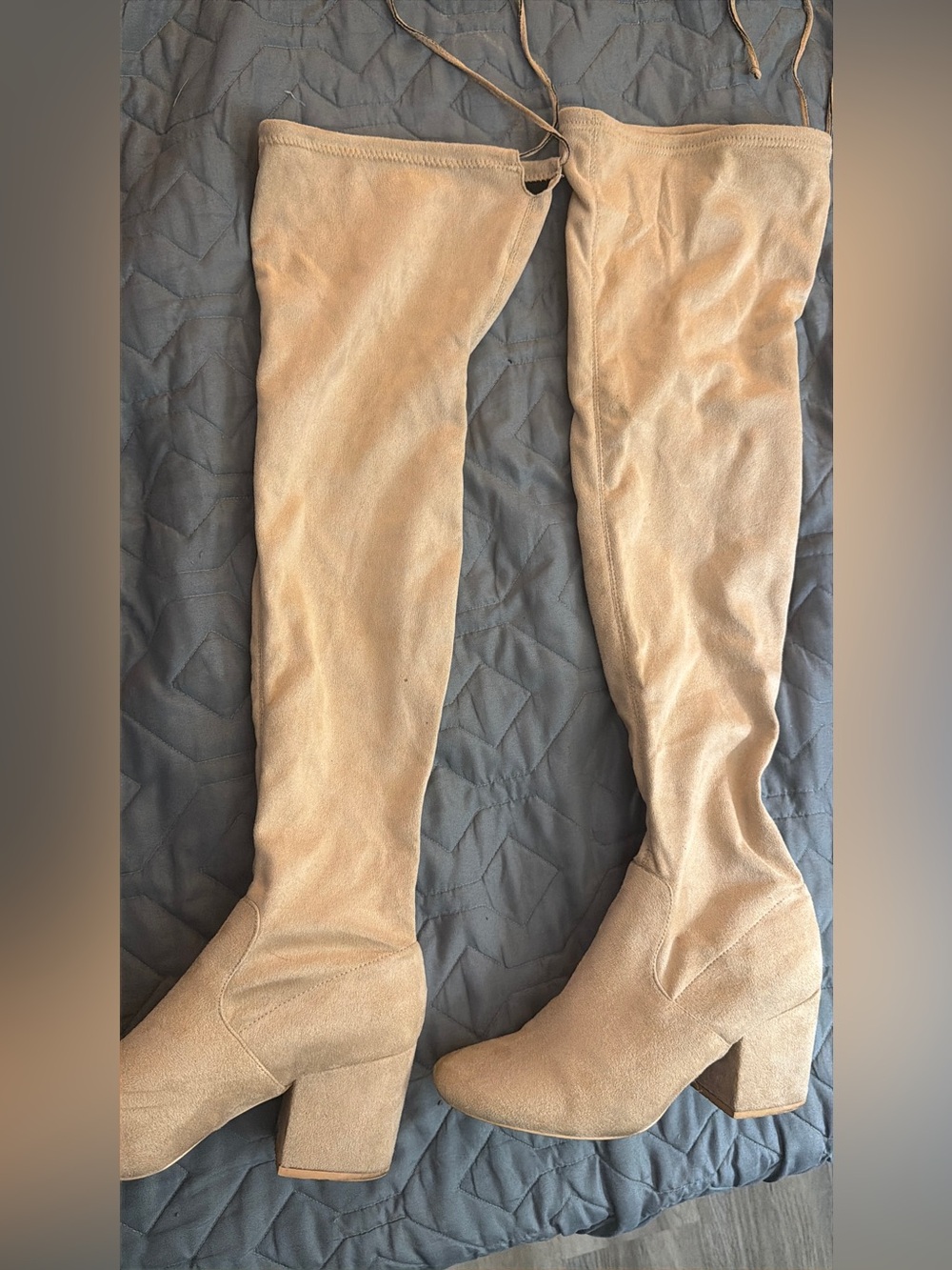 Over-the-Knee Tan Suede Block Heel Boots